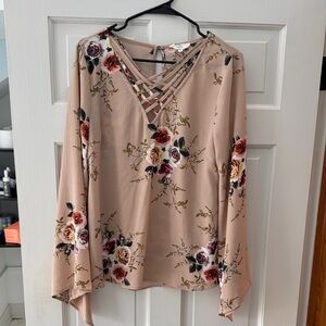 Entro Beige Floral Criss-Cross Blouse